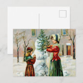 Vintag eine frohe Weihnachtsmutter und Tochter Feiertagspostkarte (Vorne/Hinten)