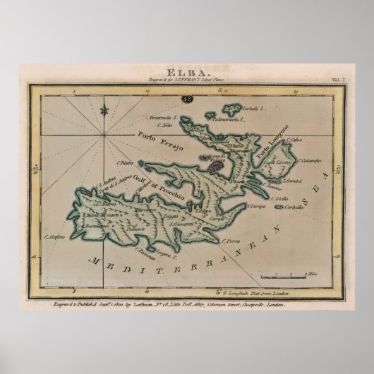 Vintag Elba Italy Map (1800) Poster (Vorne)