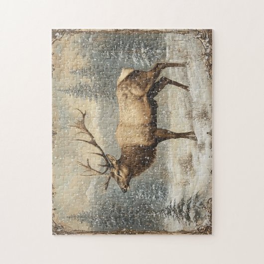 Vintag Elch Landschaftlich Rustikal Puzzle (Vertikal)