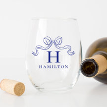 Vintag Elegance Blue Bow Wedding Monogram