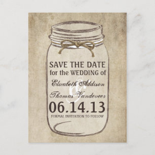 Vintag Elegance Twine Mason Jar Save the Date Ankündigungspostkarte