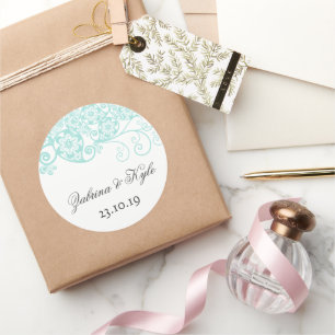 Vintag Elegant Boho Aqua Floral Paisley Wedding Runder Aufkleber