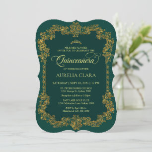 Vintag Elegant Green Gold Tiara Quinceanera Einladung