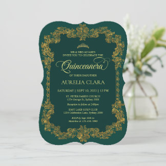 Vintag Elegant Green Gold Tiara Quinceanera Einladung