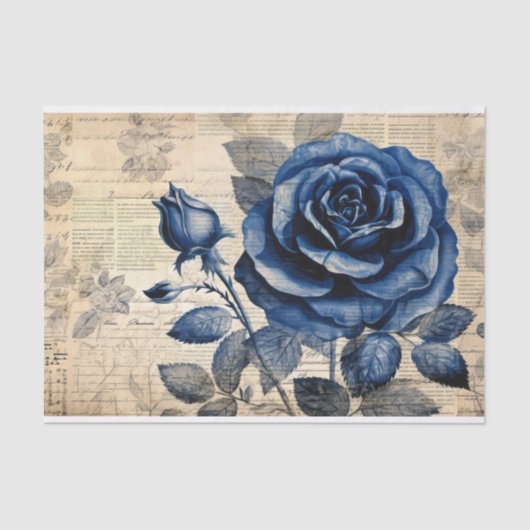 Vintag Elegante Blaue Rose Seidenpapier (Vorderseite)