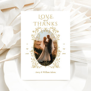 Vintag Elegante Golden Blume Foto Hochzeit Dankeskarte