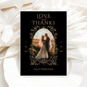 Vintag Elegante Golden Blume Foto Hochzeit Dankeskarte