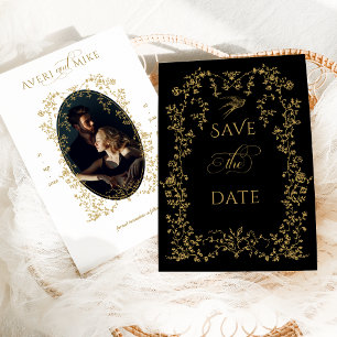 Vintag Elegante Golden Blume Foto Hochzeit Save The Date