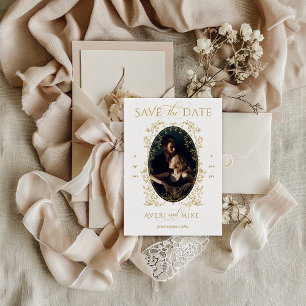 Vintag Elegante Golden Blume Foto Hochzeit Save The Date