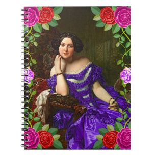 Vintag Elegante Lady Blue Violet Dress Floral Notizblock