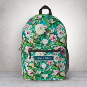 Vintag Elegantes, florenrosa Blume blaues Monogram Bedruckter Rucksack