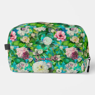 Vintag Elegantes, florenrosa Blume blaues Monogram Waschbeutel