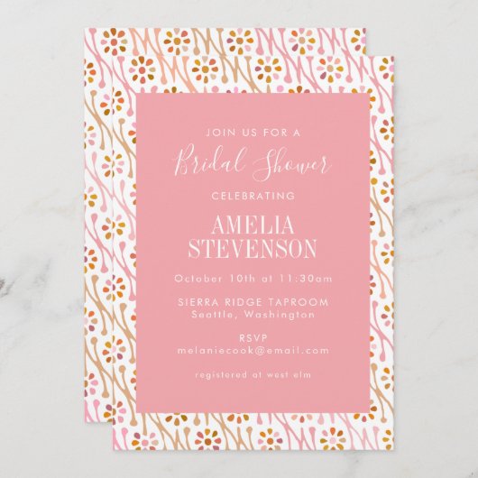 Vintag Elegantes Rosa Brautparty Einladung (Vorne/Hinten)