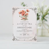 Vintag Elegantes Tea Party Brautparty Einladung (Stehend Vorderseite)
