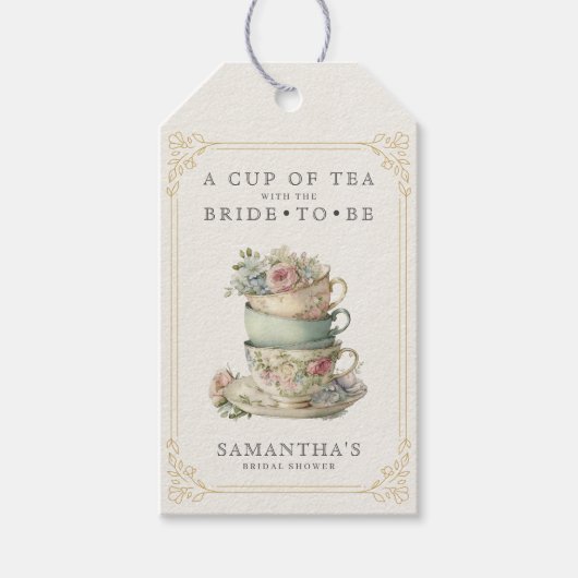 Vintag Elegantes Tea Party Brautparty Geschenkanhänger (Vorderseite)