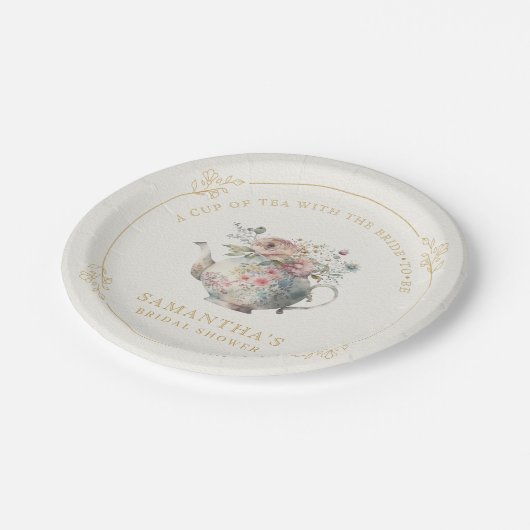 Vintag Elegantes Tea Party Brautparty Pappteller (Schrägansicht)