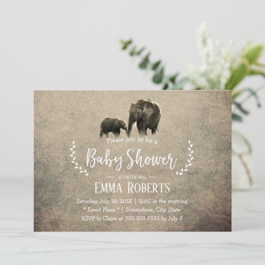 Vintag Elephant Family Safari Kinderdusche Einladung (Stehend Vorderseite)