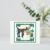 Vintag Elf und Reindeer Postkarte (Stehend Vorderseite)