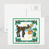 Vintag Elf und Reindeer Postkarte (Vorne/Hinten)