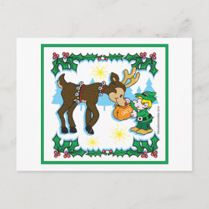 Vintag Elf und Reindeer Postkarte