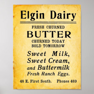 Vintag Elgin Dairy Fresh Butter Print Poster