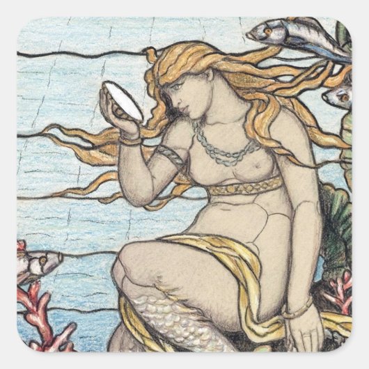 Vintag Elihu Vedder Mermaid Festglas Quadratischer Aufkleber (Vorderseite)