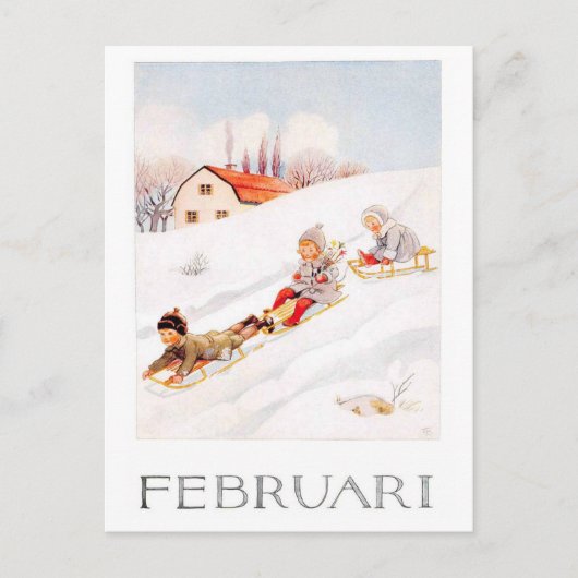 Vintag Elsa Beskow Februar Postcard Postkarte (Vorderseite)