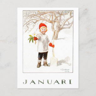 Vintag Elsa Beskow Januar Postkarte