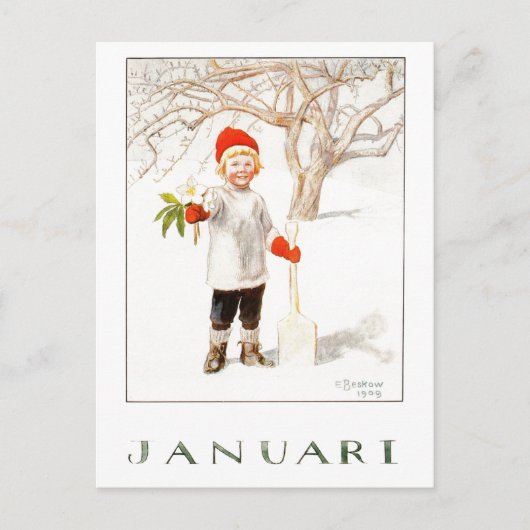 Vintag Elsa Beskow Januar Postkarte (Vorderseite)