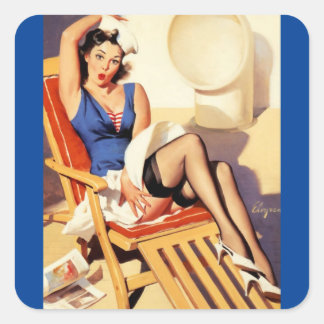 Vintag Elvgren Kreuzfahrtschiff Retro Button Up Gi Quadratischer Aufkleber