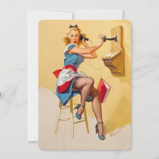 Vintag Elvgren Telefone Button-up Girl Retro Einladung (Vorderseite)