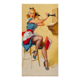 Vintag Elvgren Telefone Button-up Girl Retro Poster