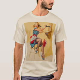 Vintag Elvgren Telefone Button-up Girl Retro T-Shirt