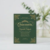 Vintag Emerald Green Gold Frame Tiara Quinceanera Postkarte (Stehend Vorderseite)