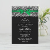 Vintag Emerald Green Ribbon Lace Quinceañera Einladung (Stehend Vorderseite)