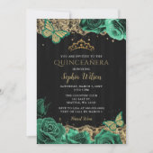 Vintag Emerald Green Rose Gold Lace Quinceañera Einladung (Vorderseite)