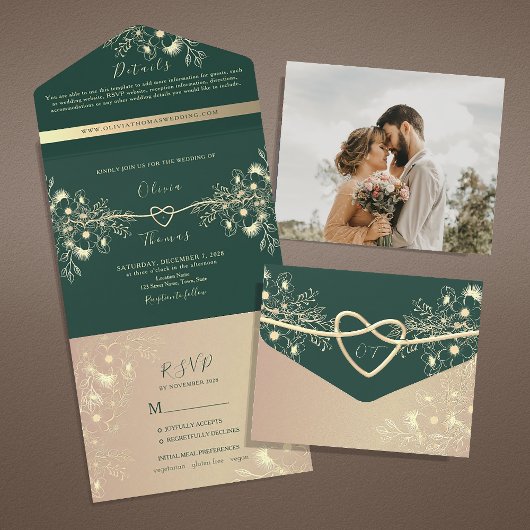 Vintag Emerald Green Wedding All In One Einladung