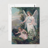 Vintag Engel mit Mädchen am Abgrund Postkarte (Vorne/Hinten)