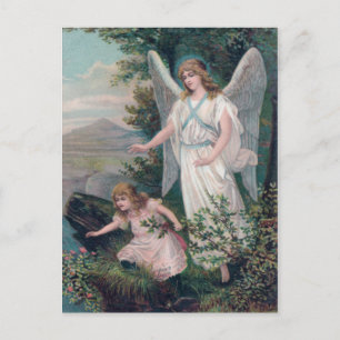 Vintag Engel mit Mädchen am Abgrund Postkarte