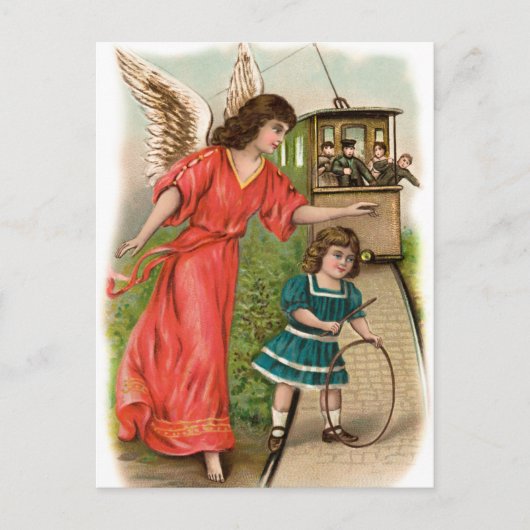 Vintag Engel Schutzengel Mädchen und Straßenbahn Postkarte (Vorderseite)