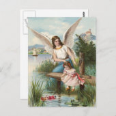 Vintag Engel Schutzengel mit Mädchen Postkarte (Vorne/Hinten)