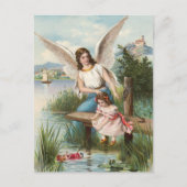 Vintag Engel Schutzengel mit Mädchen Postkarte (Vorderseite)