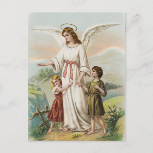 Vintag Engel Schutzengel und zwei Kinder Postkarte (Vorderseite)