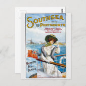 Vintag England Southsea Beach Yachting Travel Postkarte (Vorne/Hinten)