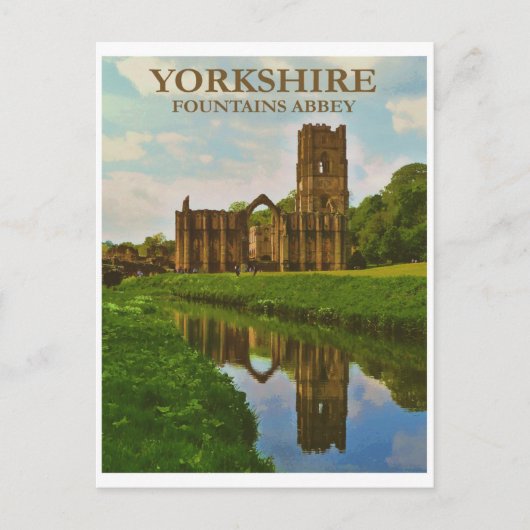 Vintag England Yorkshire Fountains Abbey Travel Postkarte (Vorderseite)