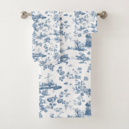 Vintag Englisch Floral Toile de Jouy-Blue Badhandtuch Set