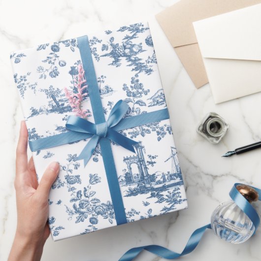 Vintag Englisch Floral Toile de Jouy-Blue Geschenkpapier (Schenken)