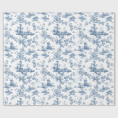 Vintag Englisch Floral Toile de Jouy-Blue Geschenkpapier (Flach)