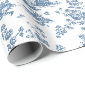 Vintag Englisch Floral Toile de Jouy-Blue Geschenkpapier (Rolleneckpunkt)