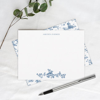 Vintag Englisch Floral Toile de Jouy-Blue Mitteilungskarte